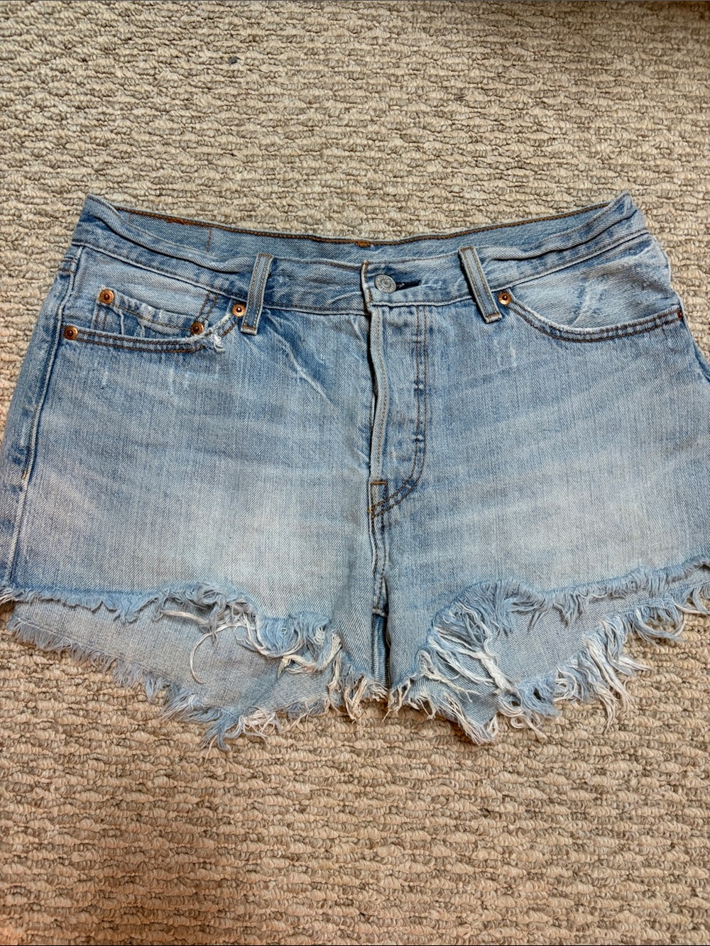 Levi's Light Wash Frayed Hem Denim Shorts